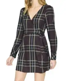 Sanctuary NWT  Upbeat Plaid Faux Wrap Dress Dark Academia Brown Size 4