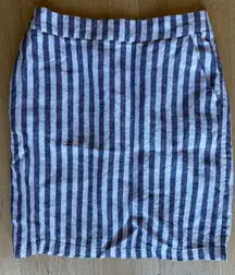 Boden Navy and White Striped Midi Skirt