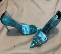 Good American Cinder-F*cking-Rella Pumps Embellished Clear Blue Heels 11.5 Shoes
