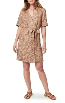 Faherty Ashley Linen Bronze Riviera Floral Wrap Dress Size XS