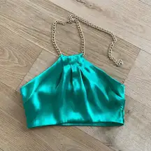 Icon Collection - Crop Top with Chain Neckline in Green and Gold