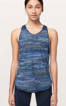Lululemon Tank Top Womens Small Blue Striped Mesh Swiftly Tech Run Workout Gym