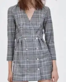 ZARA TRF Gray‎ Double Breasted Plaid Collection - M EUC