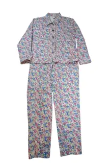 VTG Floral Cotton Pant Suit Set Button Up Top & Pants – Women's M