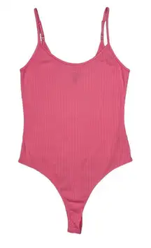 ASOS Peach Pink Ribbed Spaghetti Strap Thong Bodysuit Size 8