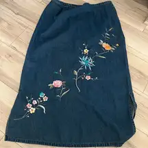 Blair denim embroidered boho denim jean skirt Size large