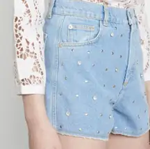 Maje Rhinestone and Diamanté Denim Shorts