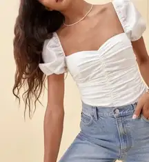 Reformation x Anthropologie Radish Puff Sleeve Ruched Top Womens 4 White ZipBack