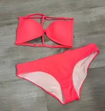 PINK - Victoria's Secret Victoria’s Secret pink neon triangle padded racerback bikini Two Piece Set