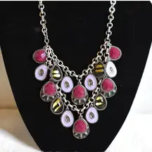 Premier Designs Reversible Silver Tone Lavender/Pink Teardrop Layered Necklace
