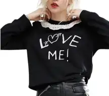 Love Moschino Lace Crochet Collar Wool Black Love Me Graphic Sweatshirt Size 4