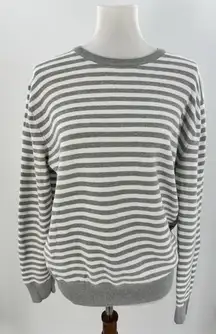 J.Crew Women’s Striped Cotton Sweater Gray White Crewneck Pullover Size M