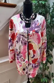 Maggie Barnes Women's Multicolor Floral Linen Long Sleeve Hook Front Jacket 2X