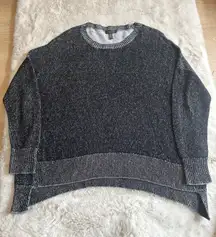 Eileen Fisher Size M Tencel‎ Box Sweater Ballet Neck Black/White Texture Marled