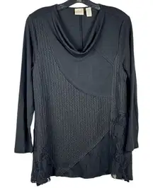 Chico’s Black Pullover Cowl Neck Lace Geometric Sweater 1P