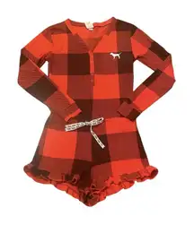 Victoria's Secret PINK Thermal Pajamas‎ Small One Piece Romper Buffalo Check Red