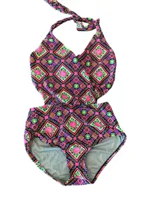 Betsey Johnson faux wrap cut out geo print Swimsuit one piece Multi Monokini S
