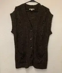 Sweater Womens Cardigan Sleeveless Button Front, Brown, Size XL