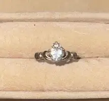 Claddagh Silver Ring with Clear Stone