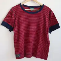 LRL Lauren Jeans Co Striped Ringer Tee Red‎ Navy Women's XL Cotton Stretch