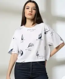 Rio shell tee size M crop blue white