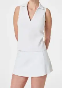 Spanx AirEssentials Polo Tank Vivid White V-Neck Sleeveless Collared Blouse Top