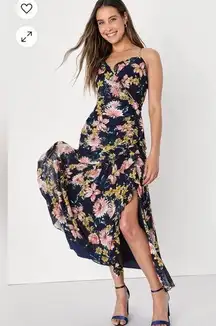 Lulus NWT Lulu’s Stunning Soirée Navy Blue Floral Dress Medium