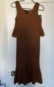 House of Harlow 1960 Brown 2-Piece Crochet Tank Top & Ruffle Hem Maxi Skirt NWT