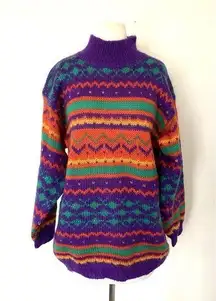 Vintage Coach in Four Seasons Multicolor Knit turtle Neck Sweater Sz L