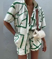 Commense Print Drawstring Shorts Set size Small