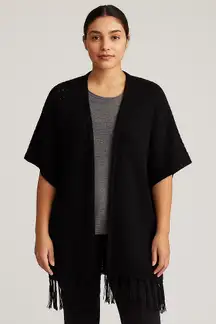 Massini Black Open Knit Fringe Kimono Cardigan – Size S/M