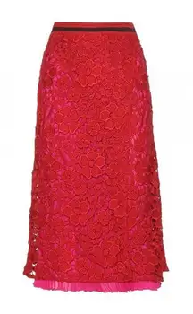 Salvatore Ferragamo Red Pink Lace Midi Skirt Size 4