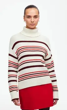 NWT Madewell Cream‎ Striped Ribbed Cotton Chunky Turtleneck Sweater Size L