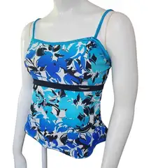 Zero Xposure Blue, Black, & White Floral Tankini Top (12)