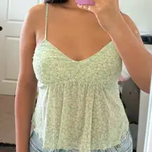 Women's Light Green Floral Spaghetti Strap Top