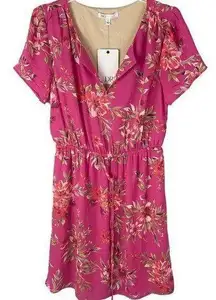 floral v-neckline layered sleeves elastic waist short dress Size Small