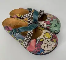 Calceo Colored Mixed Pink and Blue Abstrack Patterned Clogs Size 39