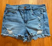 American Eagle High Rise Shortie CutOff Ripped Distressed Stretch Jean Shorts 10