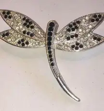 Vintage Silver Tone Black CZ Rhinestone Dragonfly Brooch Shoulder Pin