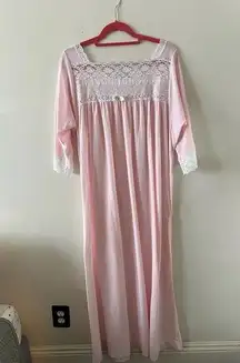Christian Dior Nightgown Vintage Pink Lace sz L Sleepwear Loungewear Sleep Dress