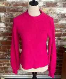 Cece Hot Pink Long Polka Dot Sleeve Knit High Neck Sweater Size S