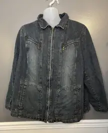 Giacca by Gallery Denim Jacket Womens 2X Blue Quilted Lined Zip Pockets