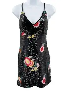 Forever 21  Full Sequin Floral Sleeveless Cross Back Retro Dress