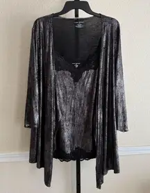 Lane Bryant Metallic Shimmer Cardigan Lace Camisole Set Black Silver Plus Size
