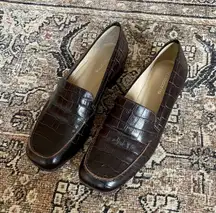 Vintage Leather Croc Embossed Loafers in Chocolate Brown - 6