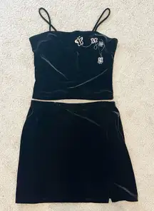 Vintage 2 piece set 90s Y2K Velour Large Black Butterfly Skirt Whimsigoth Fairy