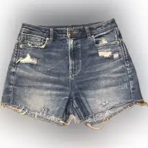 American Eagle Outfitters Blue Mom Jean Shorts Distressed Cut-Off High Waist 4