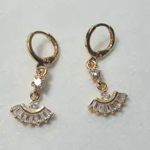 18K Yellow Gold Filled White Zircon Topaz Quartz  Hoop Earrings