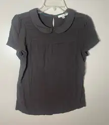 Boden Peter Pan Collar Pleated Short Sleeve Blouse Gray Preppy Classic Size 8