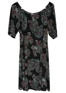 Paisley Grace Women's Gray Burgundy Teal Paisley Short Sleeve Dress Size XL